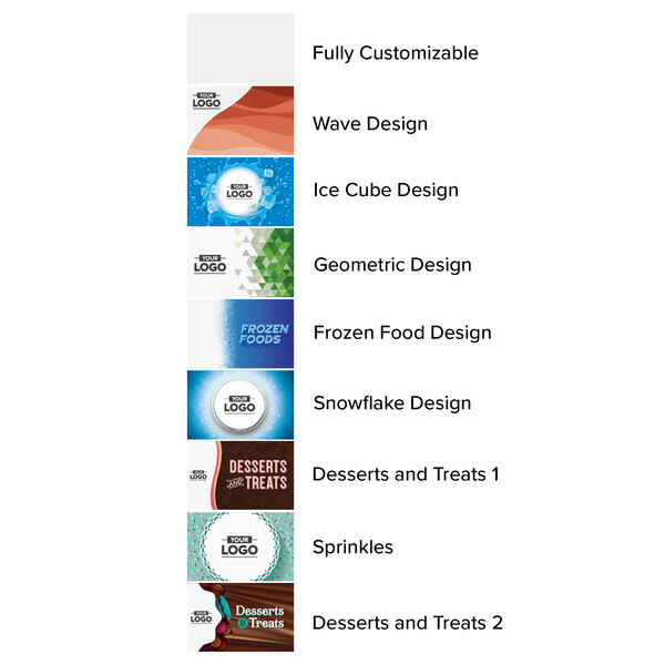 A white Avantco customizable sign panel with blue and white text.