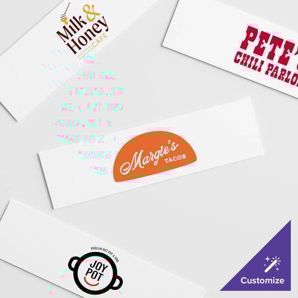 A white rectangular sign panel with customizable text.