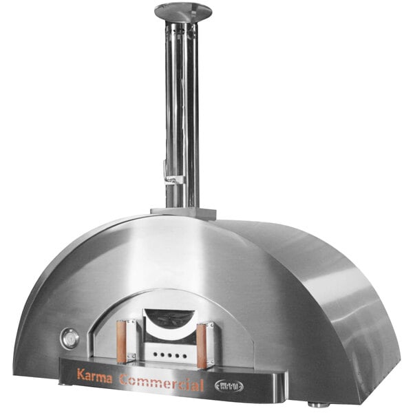 A WPPO stainless steel outdoor pizza oven with a metal handle.