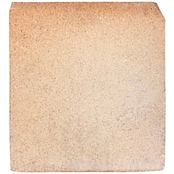 A close up of a square brown pizza stone with a white background.