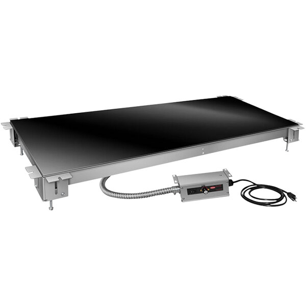 A black Hatco heated shelf warmer with a cable.