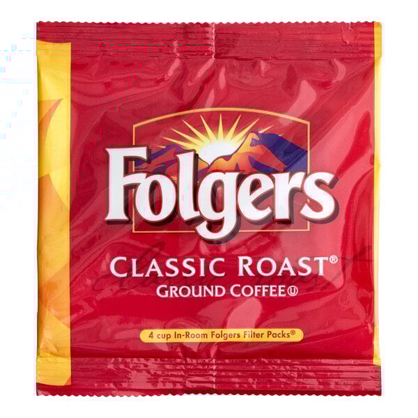 A packet of Folgers Classic Roast ground coffee filter pack.