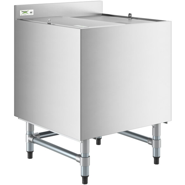 A large stainless steel Regency beer box with a lid and backsplash.
