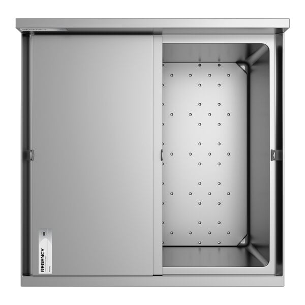 A stainless steel beer box with a sliding lid and perforated interior, designed for commercial use.