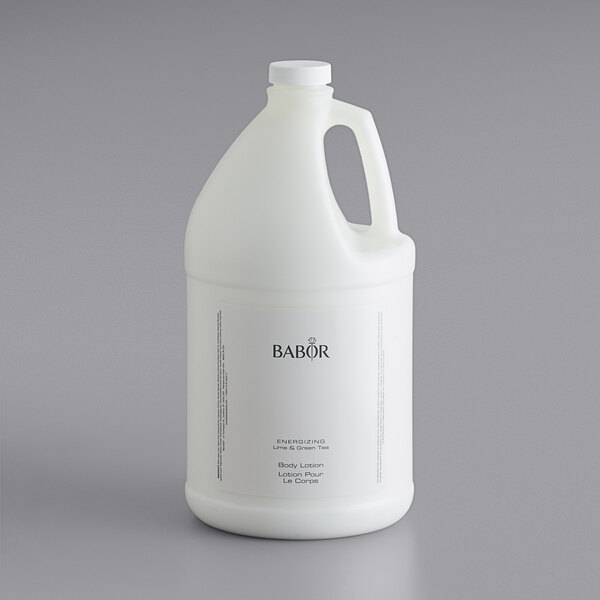 A white jug of Babor Energizing Lime & Green Tea Lotion.