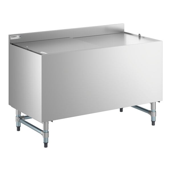 A stainless steel beer box with a lid and a 3-inch backsplash, designed for commercial use.