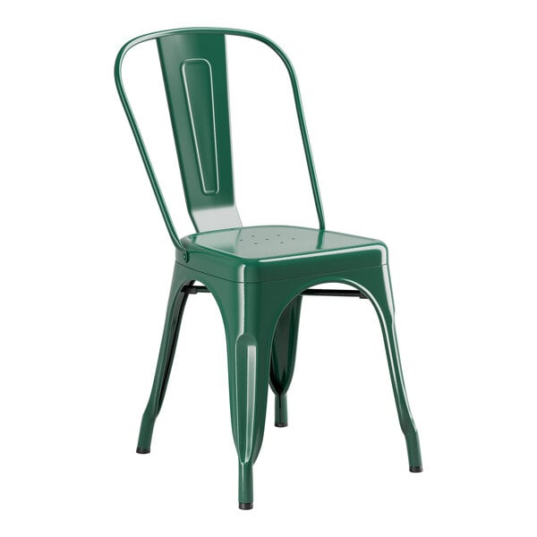 A Lancaster Table & Seating emerald green metal outdoor chair.