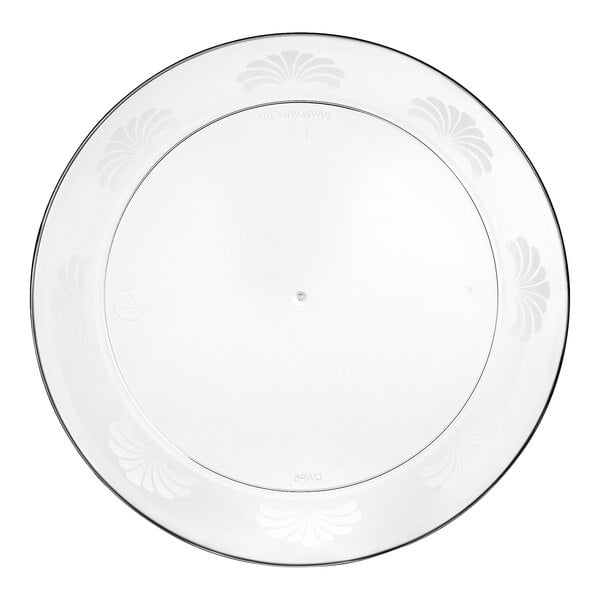 A clear plastic plate with a black border.
