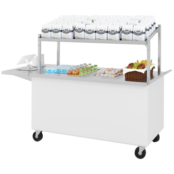 A white LTI Streamline hot well cart with food items on it.