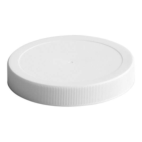 A white ribbed plastic cap with an unlined interior.