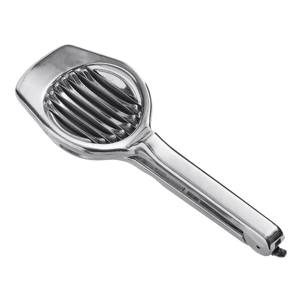 A silver Fox Run stainless steel hand-held egg and mushroom slicer with a handle.