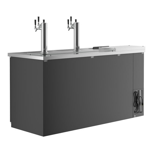 An Avantco black beer dispenser with a black metal club top and silver triple taps.