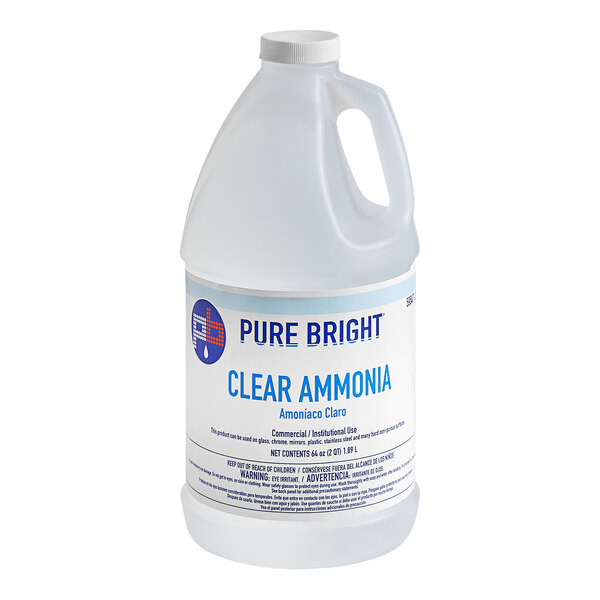A white Pure Bright jug of clear ammonia with a white label.