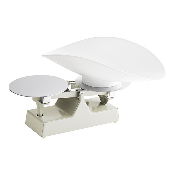 An AvaWeigh baker's dough scale with a white scoop on it.