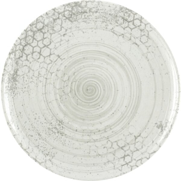 A white Bauscher porcelain plate with a swirly pattern on the surface.