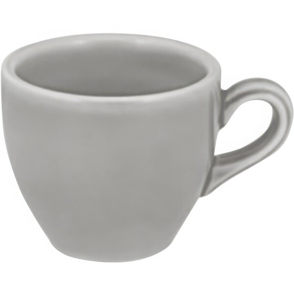 A grey Bauscher porcelain cup with a handle.