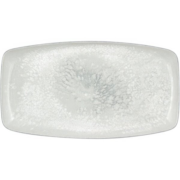 A white rectangular Bauscher porcelain snack platter with a gray rim.