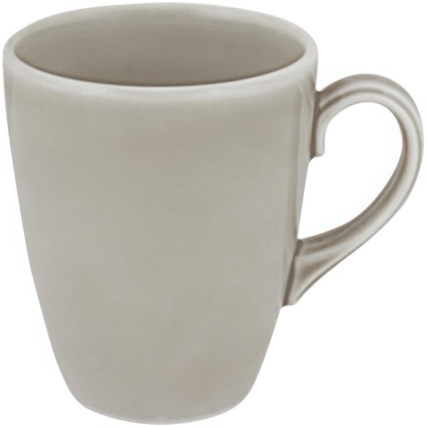 A Bauscher porcelain mug with a handle in white with a grey glow.