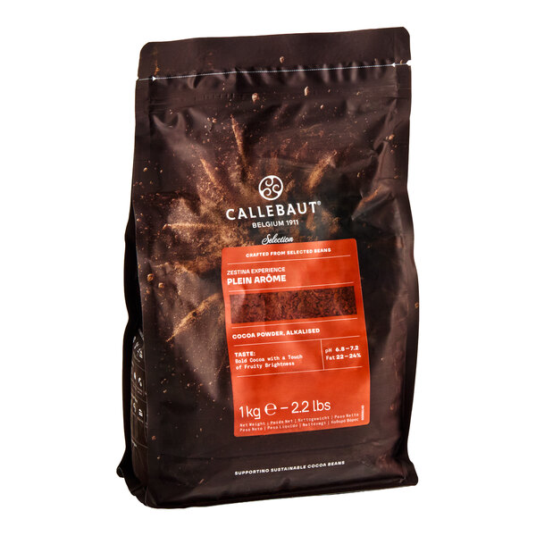 A 2.2 lb bag of Callebaut Plein Arome alkalised cocoa powder.