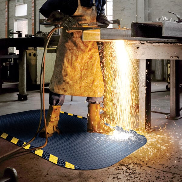 M+A Matting Hog Heaven 3' x 5' Black Anti-Fatigue Mat with Striped Border 424235100 - 7/8" Thick