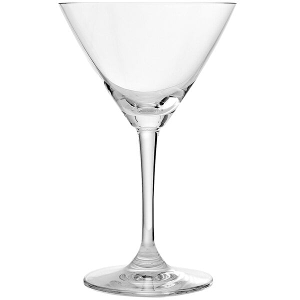 An Anchor Hocking martini glass with a clear glass stem.
