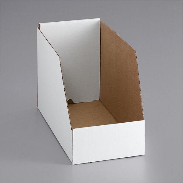 A white cardboard box with a brown edge.