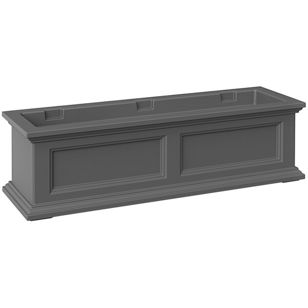 A graphite grey rectangular window box with a rectangular design.