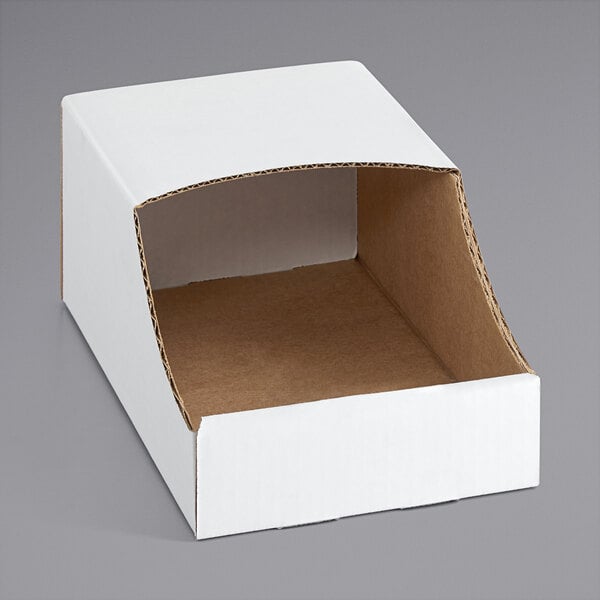 A white Lavex cardboard bin with a cut out top.