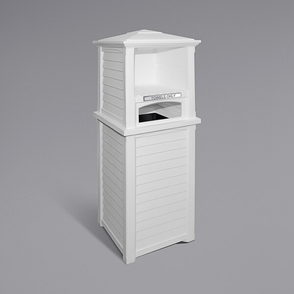 A white rectangular object with a door on it.