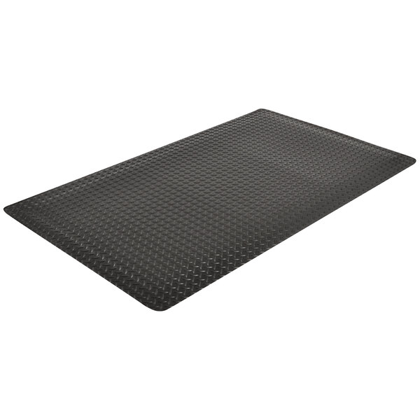 A black rubber Notrax anti-fatigue mat with a diamond pattern.