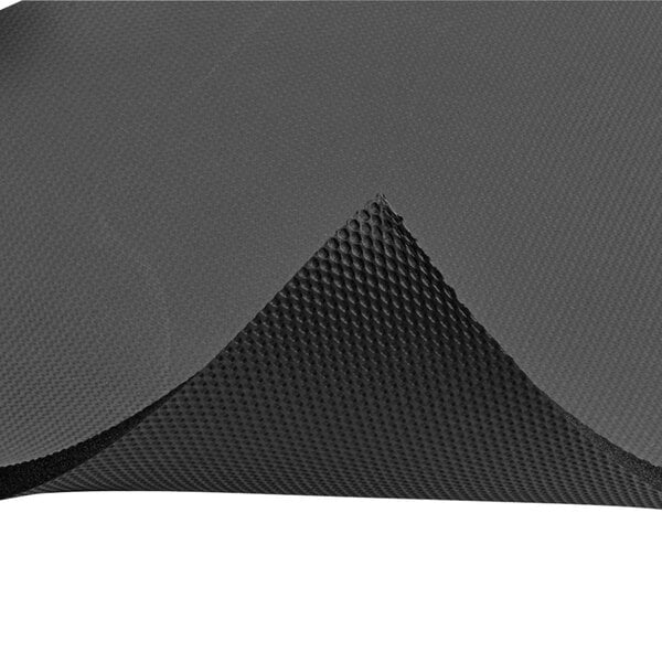 A black rubber Notrax anti-fatigue mat with a curved edge.