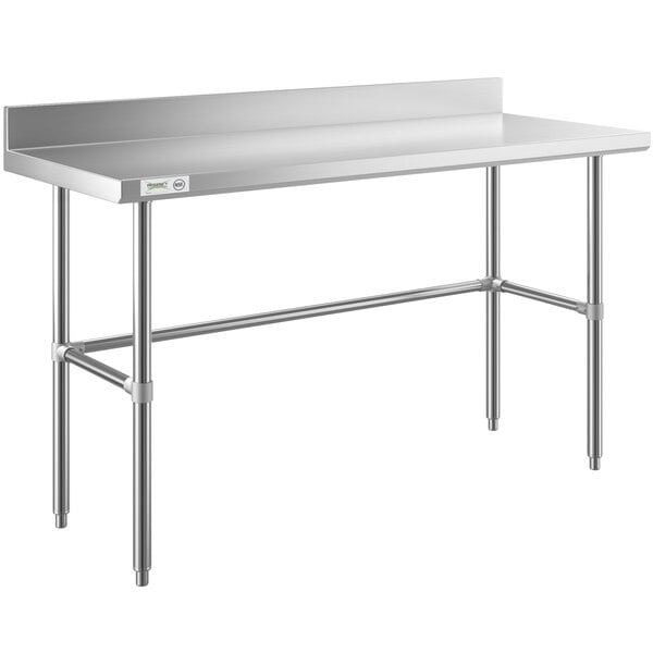 A Regency stainless steel work table with a stainless steel top on an open base.
