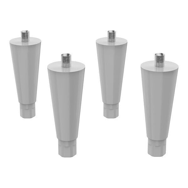 A set of four white plastic legs with silver screws.