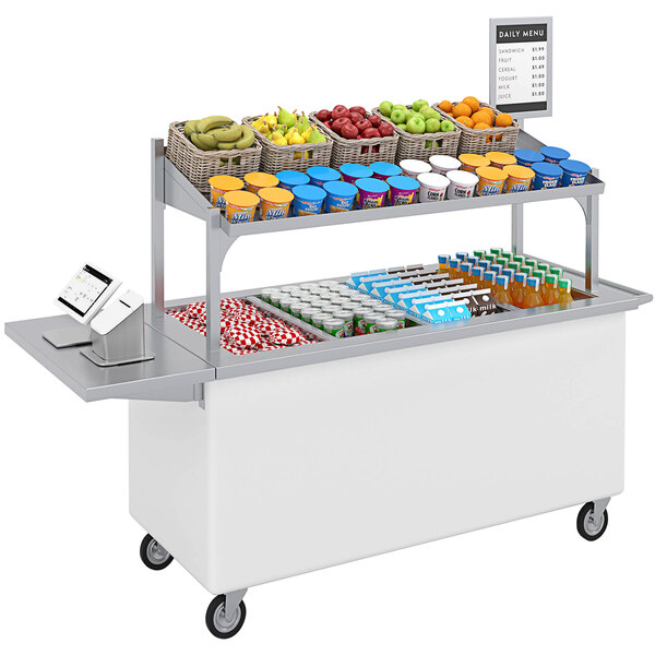 A white LTI grab and go lite cart with food on it.