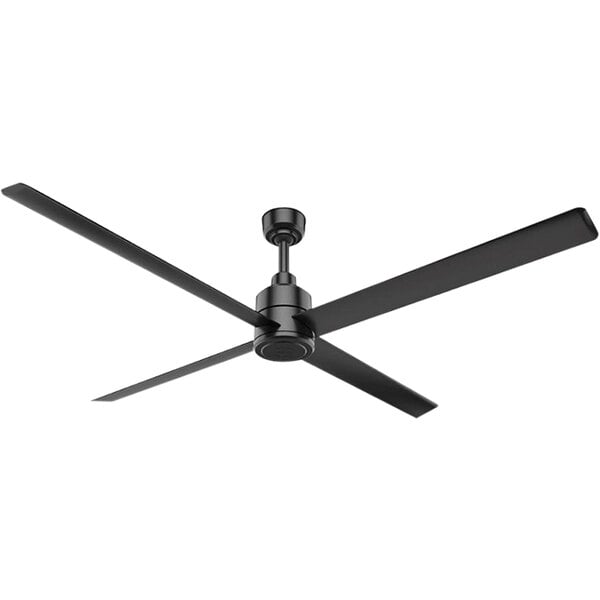 A Hunter industrial matte black ceiling fan with three blades.