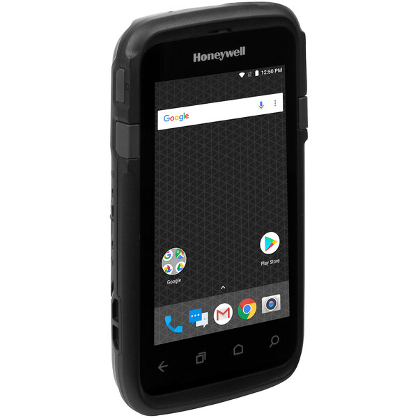 A black Honeywell CT60 mobile computer with a screen on it.