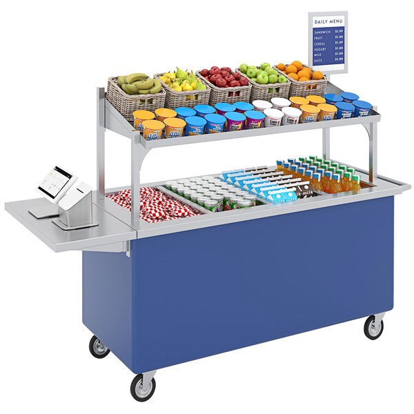 A Regal Blue LTI Grab N Go Lite Cart with different kinds of food on it.