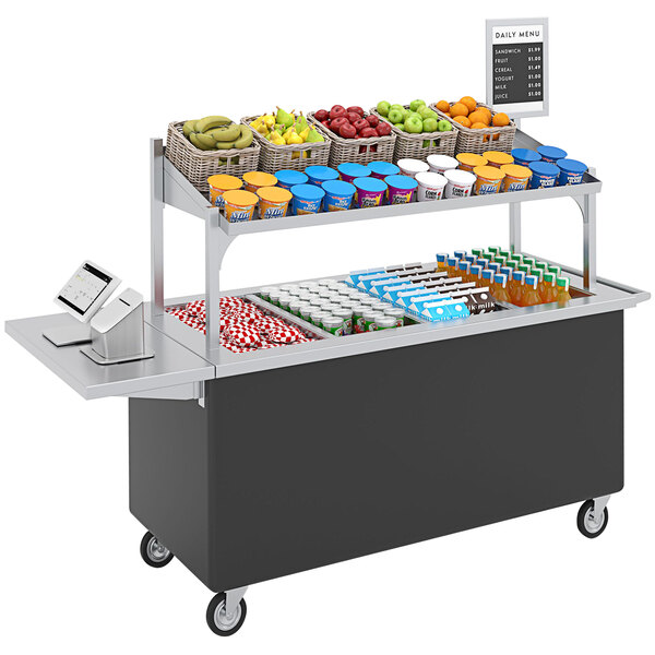 A black LTI GNGL-60 Grab N Go Lite cart with food items on it.