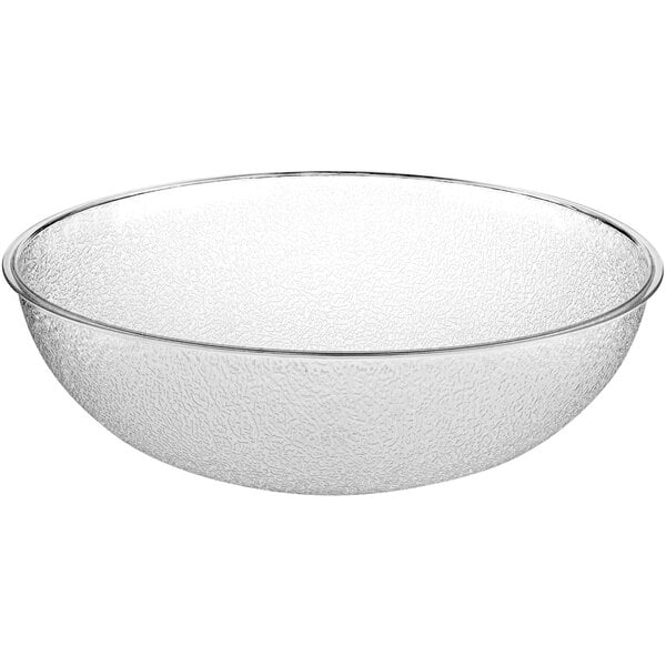 A clear pebbled bowl with a white rim.