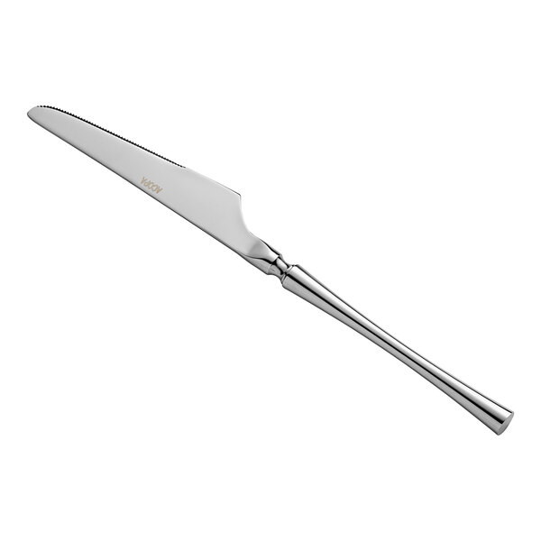 An Acopa stainless steel dinner knife with a long silver handle.
