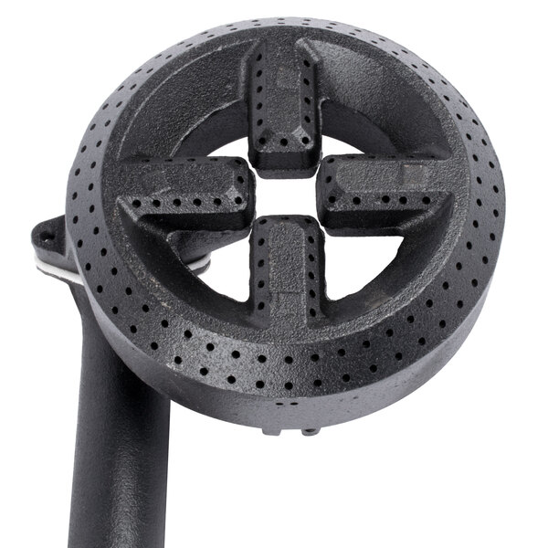 A black circular metal object with holes in it.