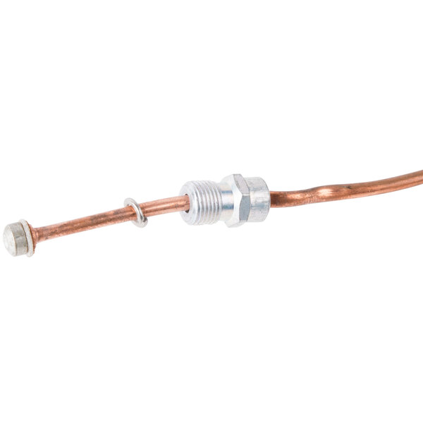 A copper wire with a silver metal connector.