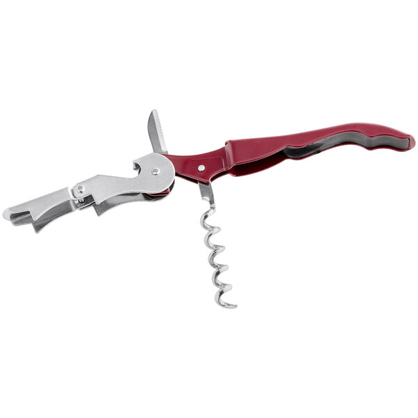 An Acopa waiter's corkscrew with a red and silver metal handle.
