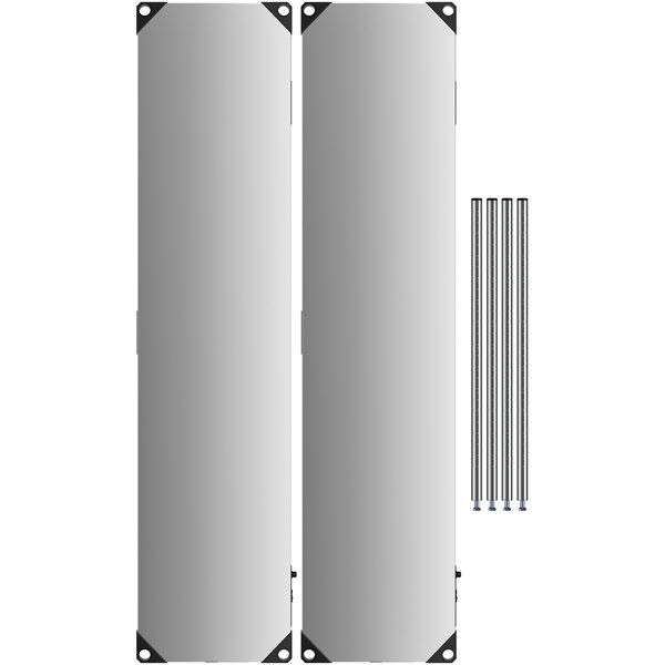 A Metro heated stainless steel takeout station with metal shelves and posts.