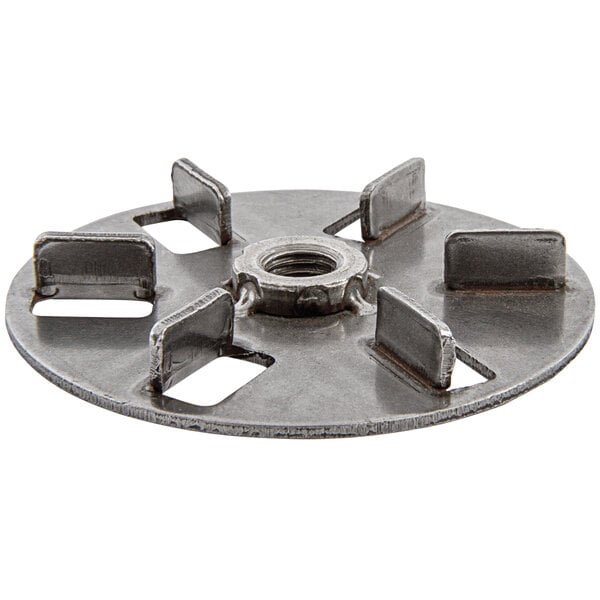 A close-up of a Sephra stainless steel circular driver with holes.