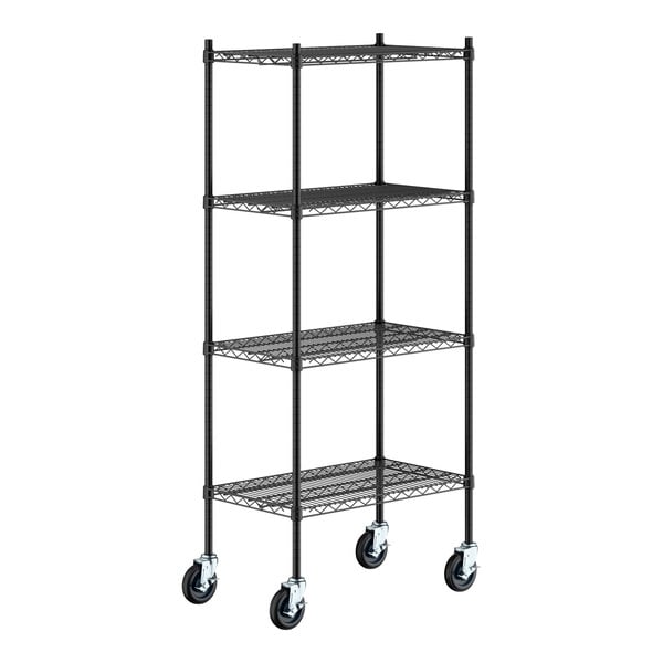 Regency 18" x 30" x 70" NSF Black Epoxy Mobile Wire Shelving Starter Kit with 4 Shelves
