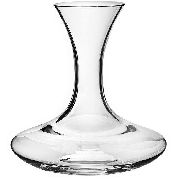 A Franmara crystal decanter with a curved neck.