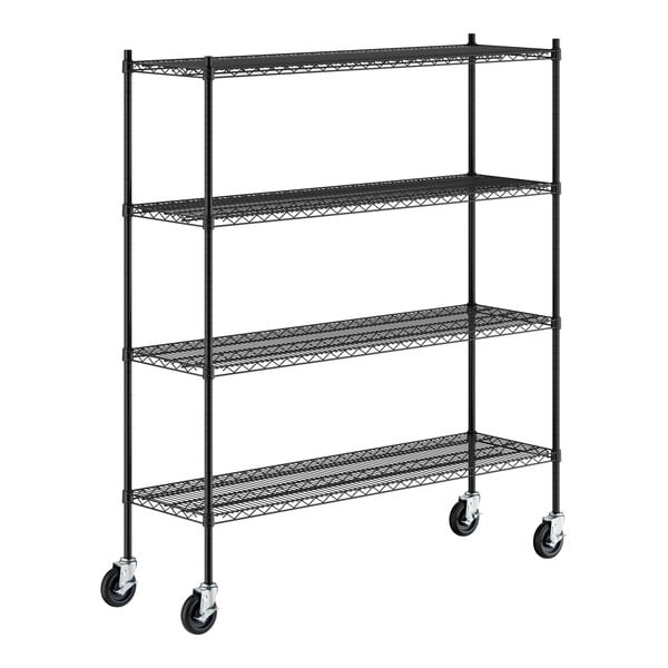 Regency 18" x 60" x 70" NSF Black Epoxy Mobile Wire Shelving Starter Kit with 4 Shelves