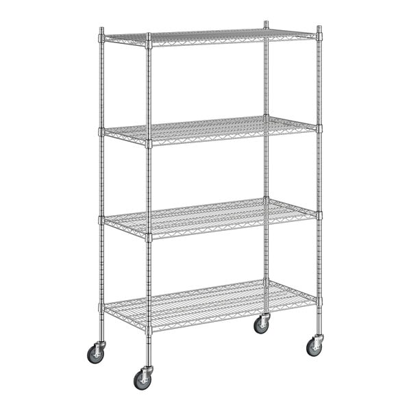 A Regency chrome wire shelving unit with four shelves.