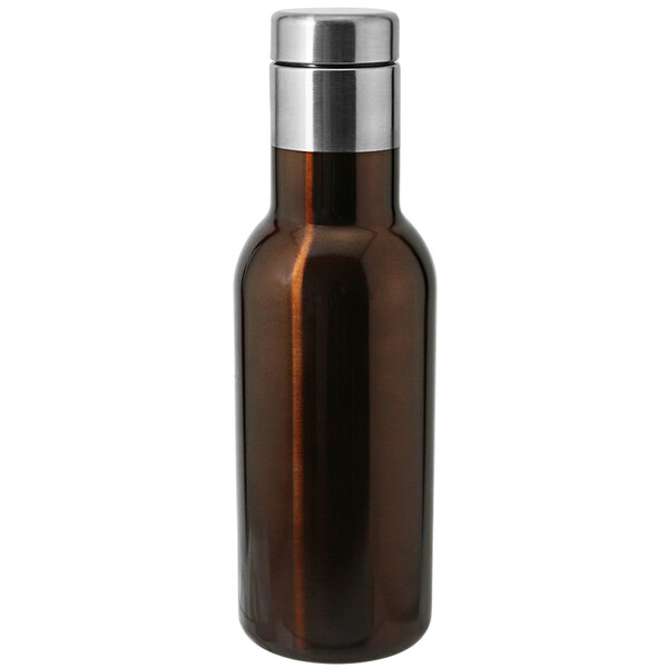 A brown Franmara stainless steel flask with a silver lid.